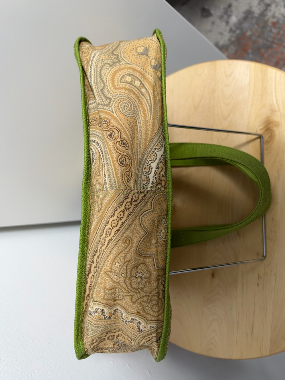 Etro Beige Paisley Bag with Green Trim and Handles - Picture 5 of 8